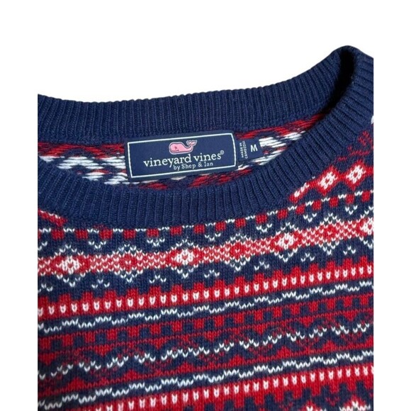 Vineyard Vines Fair Isle Sweater Men's Size Medium Red Blue Wool Alpaca Crewneck - Picture 2 of 7